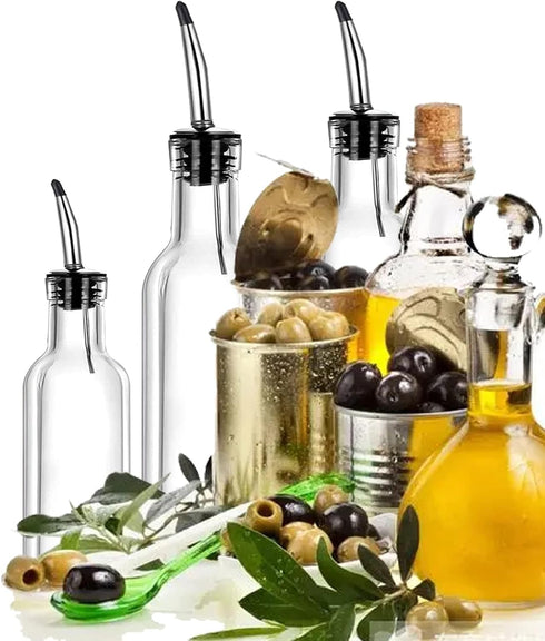 DLD 16oz Glass Olive Oil Bottle Dispenser - Oil and Vinegar Cruet with Pourers, 473ml