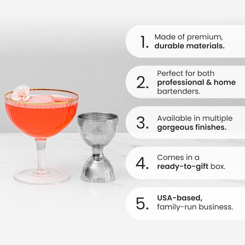 A Bar Above Premium Bell Jigger, 304 Stainless Steel Double Cocktail Jigger with 10 Internal Measurements