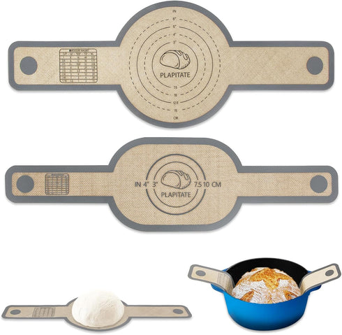 Silicone Bread Sling Dutch Oven Liner, Non-Stick Reusable Oval and Round Baking Mat with Long Handles