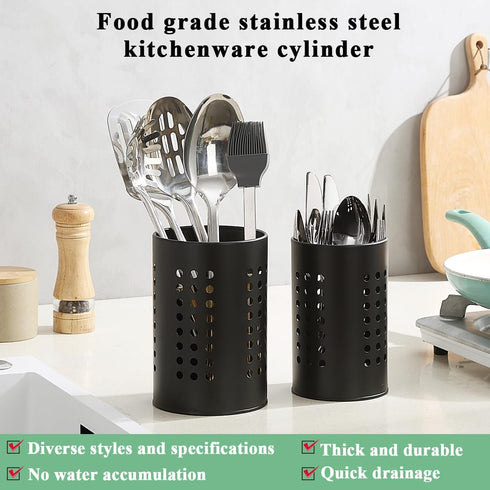 Berglander Kitchen Utensils Holder, 2 Pieces Black Stainless Steel Cutlery Holder for Countertop