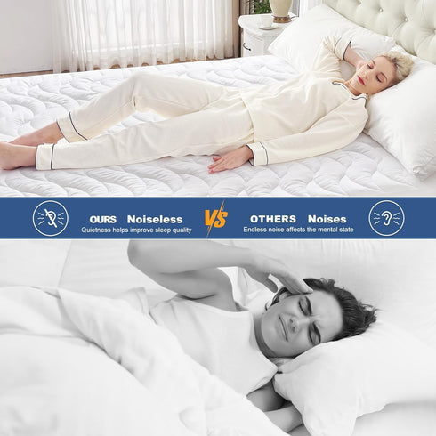 GRT Queen Waterproof Mattress Pad, 100% Waterproof with Dual-Layers Protection, Noiseless Quilted Fitted Cover