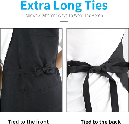 Adjustable Bib Apron - Waterproof with 2 Pockets, Neck Strap, and Extra Long Tie for Cooking Kitchen