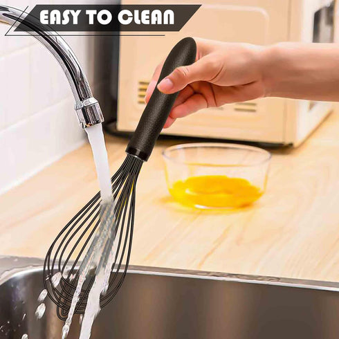 Kitchen Silicone Whisk, 11-Inch Heat Resistant Non Scratch Whisk, Metal Wire Stainless Steel Egg Bread Tool, Black