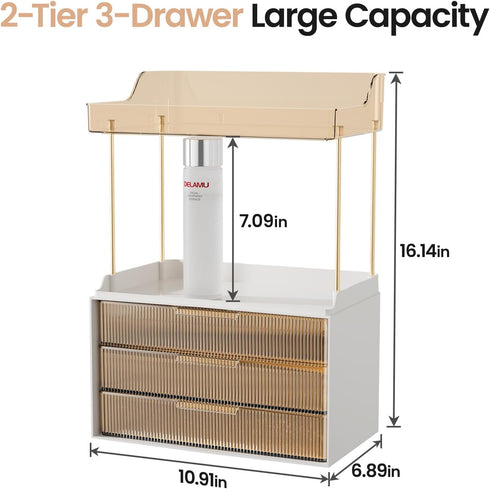 2 3 Countertop, Counter, Delamu Bathroom Organizers and Storage, Tier Drawer Makeup Organizer Easy to Install, Ideal