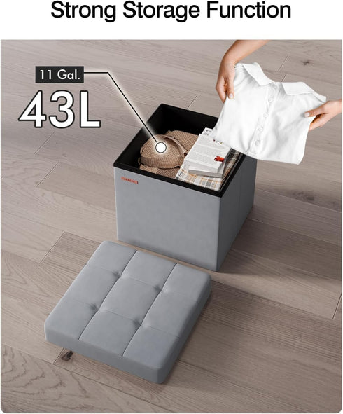 Office,15 15 15 Inches, 300 UASND04G ABHENG Folding Storage Ottoman, Velvet Storage Bench, Footrest, Footstool