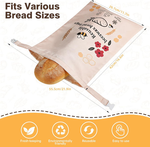 2 Pack XL Reusable Beeswax Bread Bags for Sourdough Baking, Organic Waxed Lined, Cotton Bread Bags for Homemade Bread