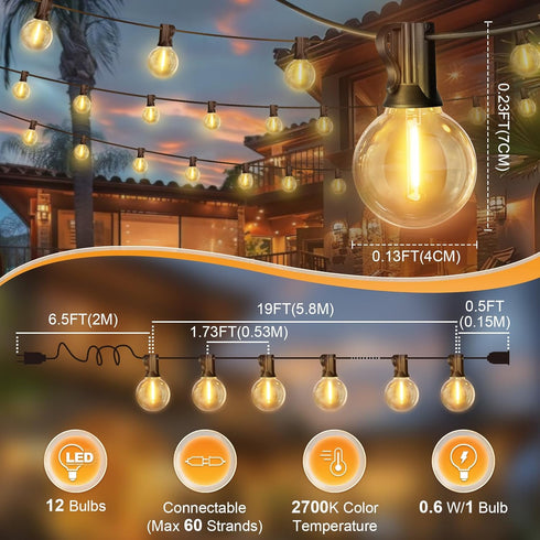 26FT 12+1 Bulbs, Dimmable LAMPHOME LED Outdoor String Lights, Warm White Patio Lights with Edison Shatterproof UL
