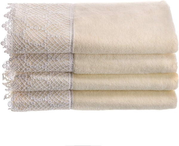 Creative Scents Fingertip Towels Set of 4 for Bathroom (11x18 inches), Soft Velour Finish, Gorgeous Lace Trim, 100%