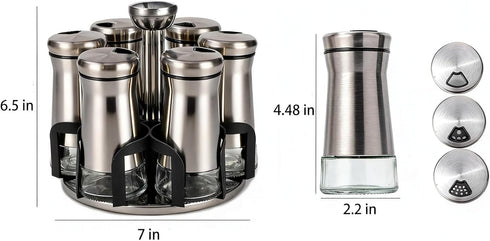 360 6pcs Rotating Spice RackSpice Rack Organizer for Cabinet - Includes Glass Spice Jars and Labels,Spice Storage
