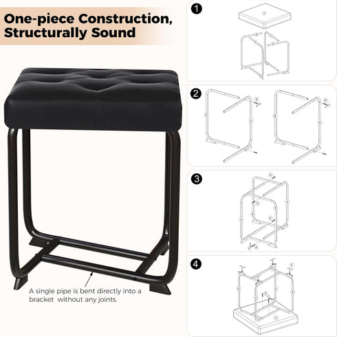 BEWISHOME Black Vanity Stool, Leather Vanity Stool, Small Stool Chair for Vanity, Square Ottoman Foot Stool, Makeup