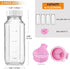 4 Pack 16 Oz Sovietiep Square Glass Milk Bottle with A Silicone Dispenser Cap, Glass Juice Bottles with Airtight Screw