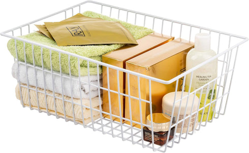 iPEGTOP Wire Storage Freezer Baskets, Set of 6 Large 15.4" White Organizer Storage Bins with Handles for Kitchen,