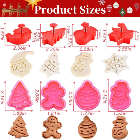 KAISHANE Christmas Themed MINI Cookie Cutter Embossing Mold Set, 8Pcs Plastic Spring Die Biscuits Pastry Cutter