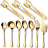 OGORI 10-Piece Gold Serving Utensils Set, Polished Stainless Steel Includes Spoons, Tongs, Forks, and Ladle