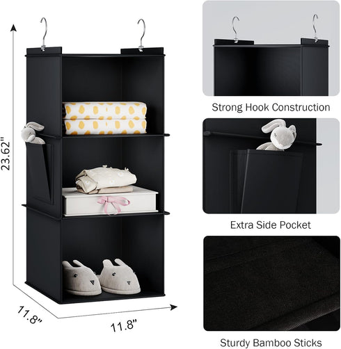 Hanging Closet Organizer, 3-Shelf Storage Shelves for Closet, Black