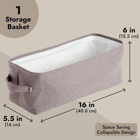 Juvale Toilet Paper Storage Basket for Bathroom Organizing, Rectangular Bin for Fabric Storage, Counter (Gray, 16 x 6 x