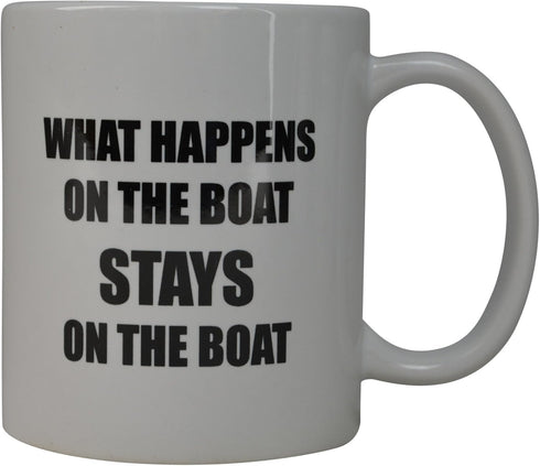 Rogue River Tactical Fishing Coffee Mug - What Happens On Boat Stays Cup Gift Idea for Men Him Dad Grandpa