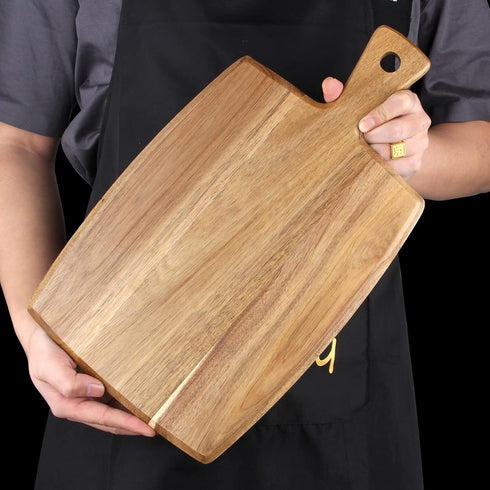 Best Acacia Wood Cutting Board with Handle, Kitchen Chopping Boards for Bread, Meat, Fruit, Cheese