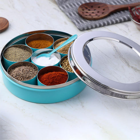 DUDKI Homes Stainless Steel Masala Box, Spice Box, Masala Dabba with Kitchen