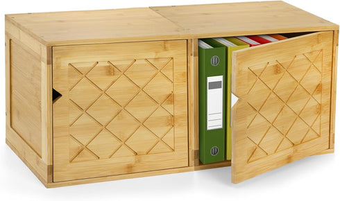 Fasmov Cube Storage Organizer, Bamboo Cube Bookshelf, Stackable Connect Storage Cube Cubby Organizer with Door