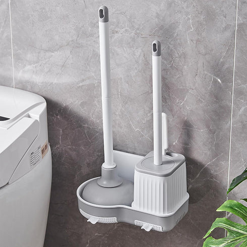 2 Pack Set Toilet Brush and Holder with Plunger, Crevice Cleaning Brush for Deep Cleaning, Space Saving Storage