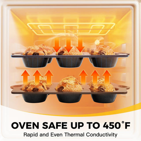 HONGBAKE Nonstick Jumbo Muffin Pan, 2 Pack Large Cupcake Tin for Baking, 3.5dia, 6 Cup, Extra Thick