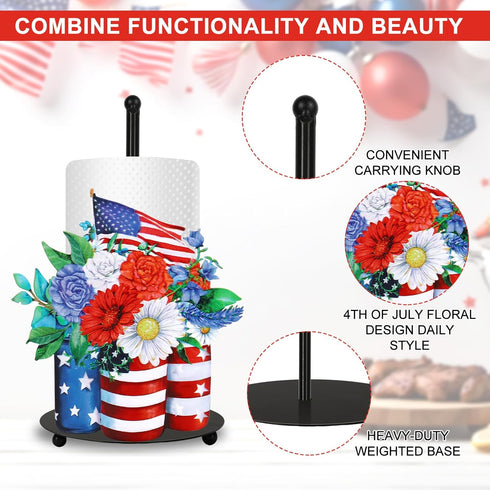 4th 250th Countertop JarThenaAMCS Patriotic Vase Paper Towel Holder Stand of July American Flag Star Flower Metal
