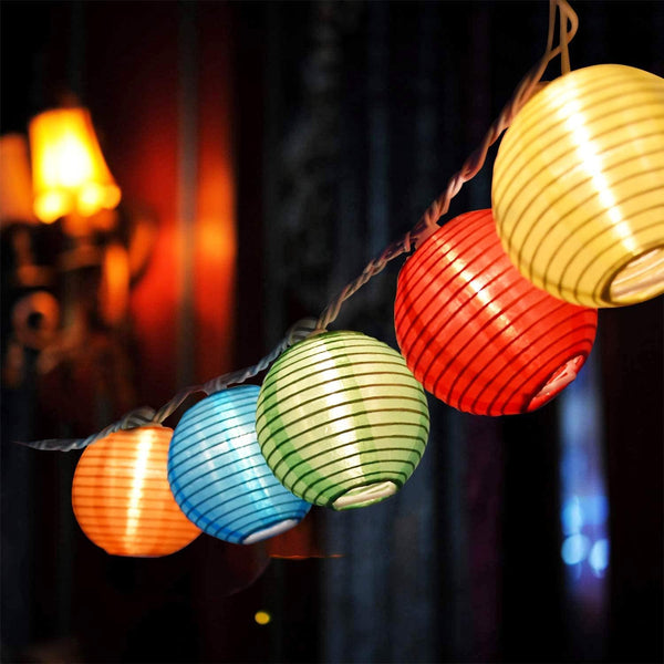 SUNSGNE 8.5FT Lantern String Lights, Indoor Christmas Lights with 10 LED Colorful Lanterns for Decoration