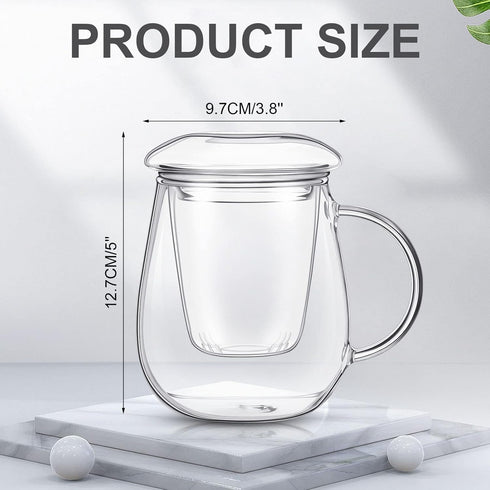 4 Set 16.9 oz, Tioncy Glass Tea Cup with Infuser and Lid, Glass Tea Mugs for Loose Leaf Brewing, Infuser Mug