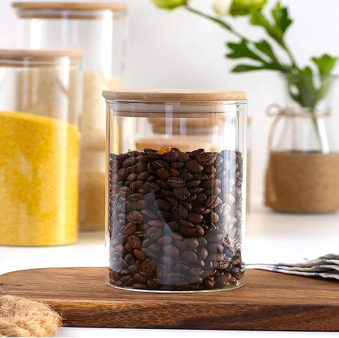 4 Pack Glass Storage Jars with Airtight Bamboo Lid - 27 OZ Kitchen Canisters for Coffee, Dry Goods, Spices