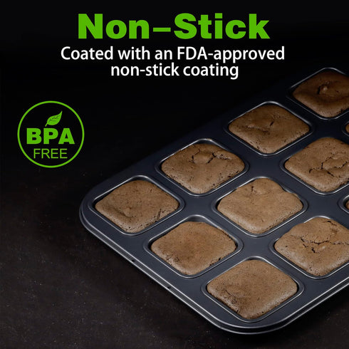 Tiawudi 2 Pack Brownie Pan, Non-stick Baking Bread Pan, Heavy Duty Carbon Steel Mini Muffin Pan