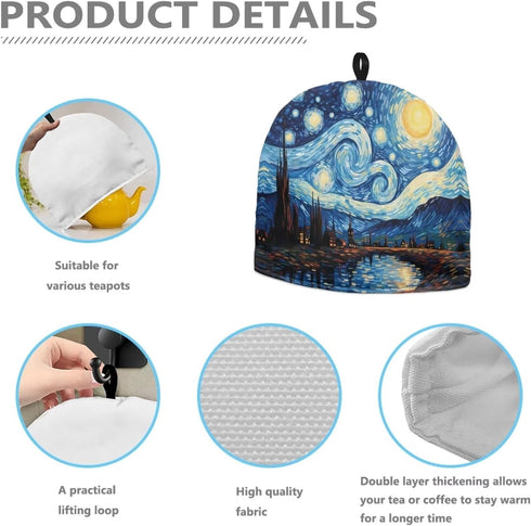 Hudotybom Starry Night Tea Cozy, Insulated Large Teapot Cover to Keep Warm, Machine Washable Kitchen Home Decorations