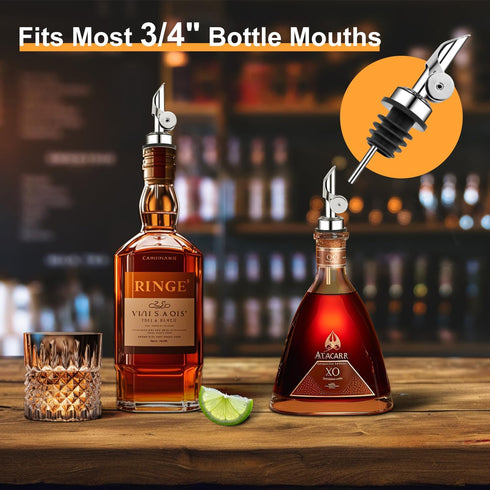 LXJCSM 6 Pack 6 Liquor Bottle Pourers, Olive Oil Spout with Automatic Flip Caps, Stainless Steel Pour Spouts