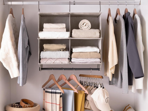Closet 4-Section Closet StorageWorks Hanging Organizer with Metal Rod, Organizers and Storage, Collapsible Hanging