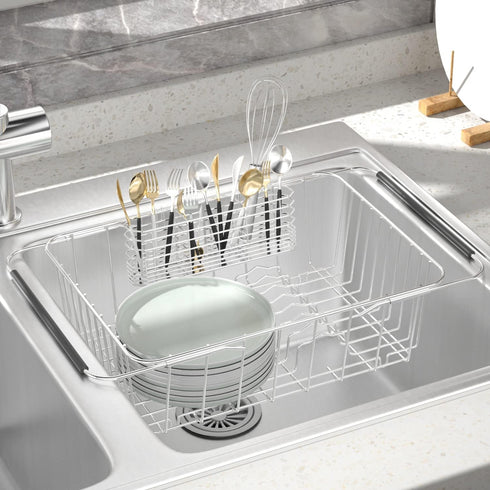 JAQ Utensil Holder for Sink, Sus304 Stainless Steel Rust Free Silverware Cutlery Flatware Holder Rack Organizer with Hooks for Dish Drying Rack Sink Dish Drainer in Kitchen Bathroom by JAQ