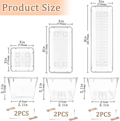 6 Pack Clear Drawer Organizer Set,Versatile Bathroom and Vanity Organizer Trays,Acrylic Drawer Storage Trays,Storage Bins for Makeup Jewelries,Cosmetics,Gadgets,Kitchen Utensils and Office by Fodofodo
