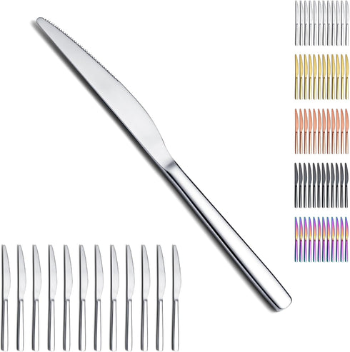 Dinner Knives Set of 12 Pieces, Stainless Steel Butter and Table Knives, Flatware Silverware Set, Dishwasher Safe