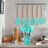 MIBOTE 17 Pcs Silicone Cooking Utensils Set with Holder, BPA Free Wooden Handles for Nonstick Cookware, Teal