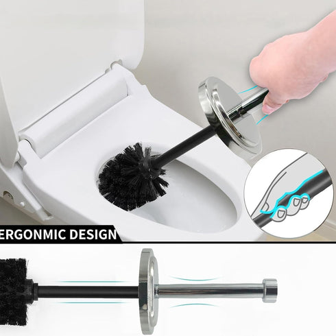 Silver Chrome Toilet Bowl Brush with Holder with Removable Plastic Liner, Durable Bathroom Cleaning Tool, Bathroom