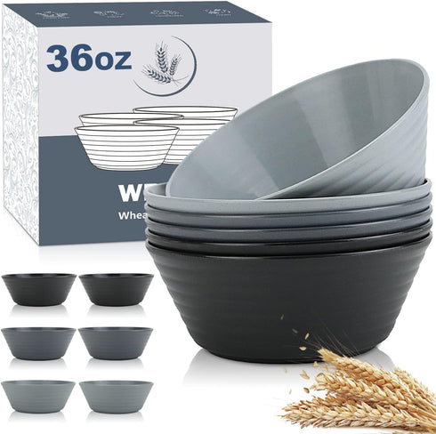 Wheat Straw Bowl Sets, 6 PCS Unbreakable 36 OZ Bowls, Microwave and Dishwasher Safe for Soup, Oatmeal, Salad