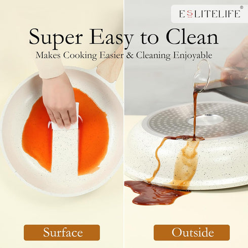 ESLITE LIFE Nonstick Ceramic Frying Pan Skillet, 8'' (White), Non-Toxic, Compatible with All Stovetops, PTFE & PFOA Free