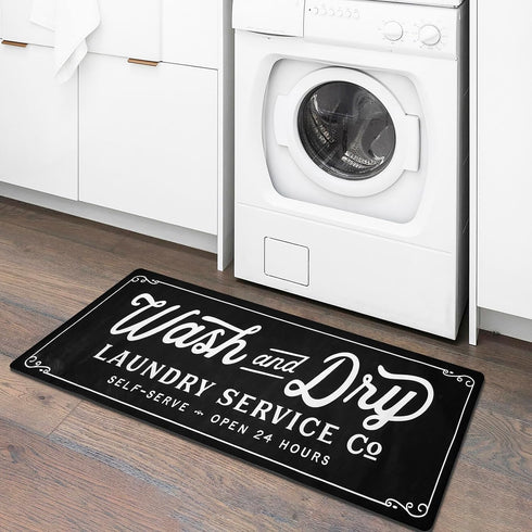 KOZYFLY Laundry Room Rug Runner 20"x31", Non Slip Washable Kitchen Mat, Waterproof Mudroom Carpet in Black