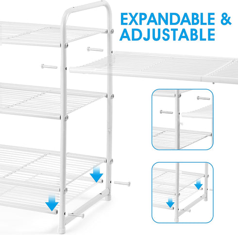 3-Tier Simple Trending Stackable Shoe Rack, Expandable & Adjustable Shoe Shelf Storage Organizer, Wire Grid, White