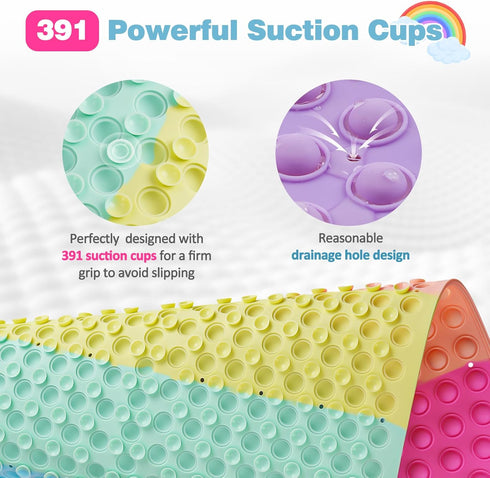 joiyota (33x17.3-Rainbow) Silicone Push Pop Bath Mat for Kids, CPC Certified Non-Slip Rainbow Bathtub Mat with Suction