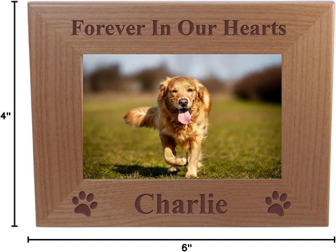 Forever in Our Hearts Custom Dog Memorial Wood Picture Frame, Fits 4x6 Inch Picture (4x6 Horizontal)
