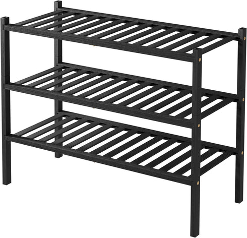ROMGUAR CRAFT 3 Closet 27"x11"x20" Tier Bamboo Shoe Rack for Free Standing Wood Shoe Shelf Storage Organizer