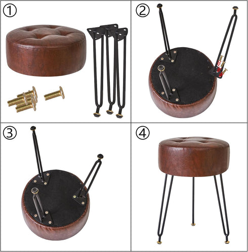 LG-31Z IBUYKE Faux Leather Round Footrest Stool, Makeup Vanity Stool Side Table, PU Dressing Table Seat, Pouf Couch