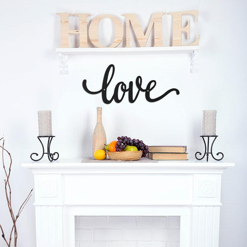 Metal Wall Decor Rustic Letter Signs, Black Wall Art Hanging Word Cutout Decoration for Home (Love Style)