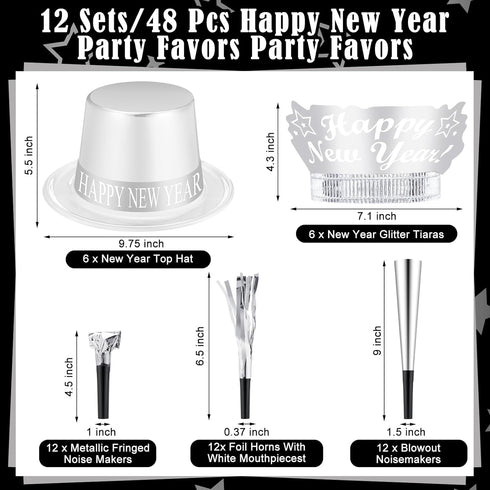 48 12 2026 Shappy Pcs New Year's Eve Party Supplies for Guests Party Supplies Top Hat Headbands Tiara Fringed Noise
