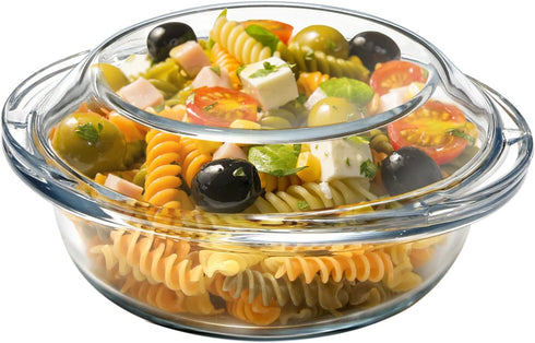 Mini 0.5 Liter Glass Casserole Dish with Glass Lid - Round Oven Safe Bakeware with Handles